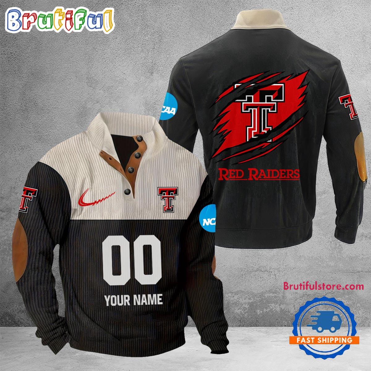NCAA Texas Tech Red Raiders Sport Team Custom Name And Number Buttoned Collar Sweatshirt