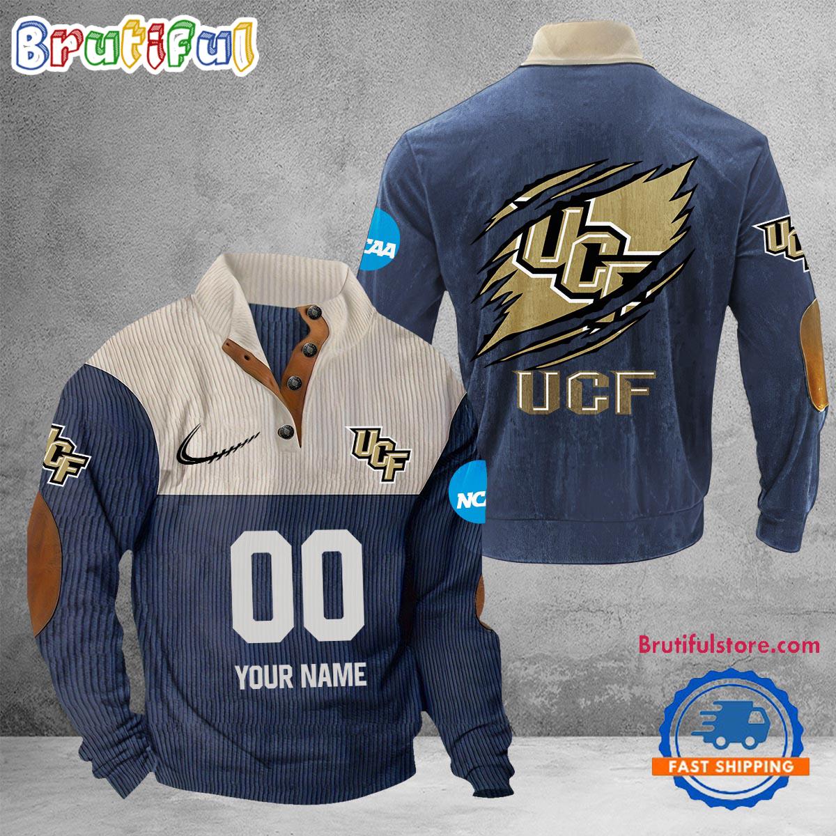 NCAA UCF Knights Sport Team Custom Name And Number Buttoned Collar Sweatshirt