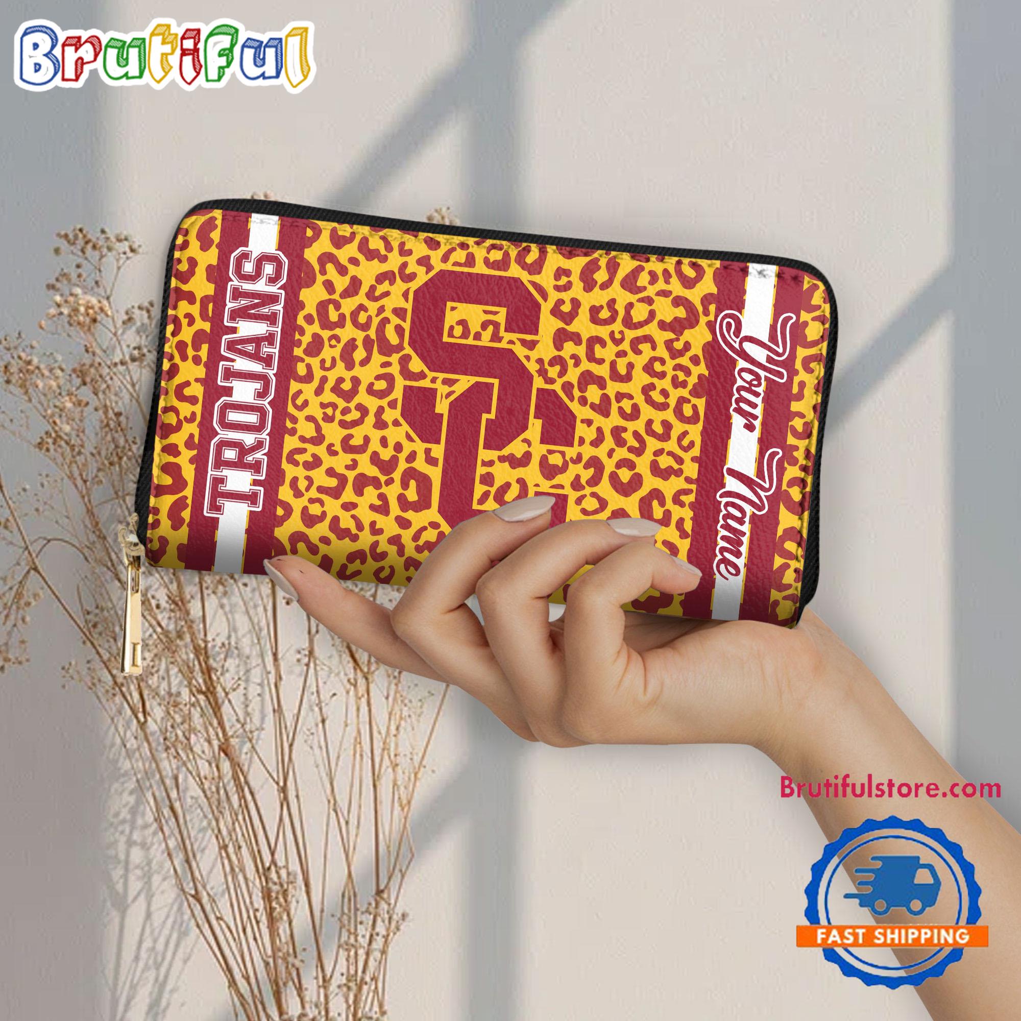 NCAA USC Trojans Leopard Women's Zip Around Wallet, Sporty Women's Wallet