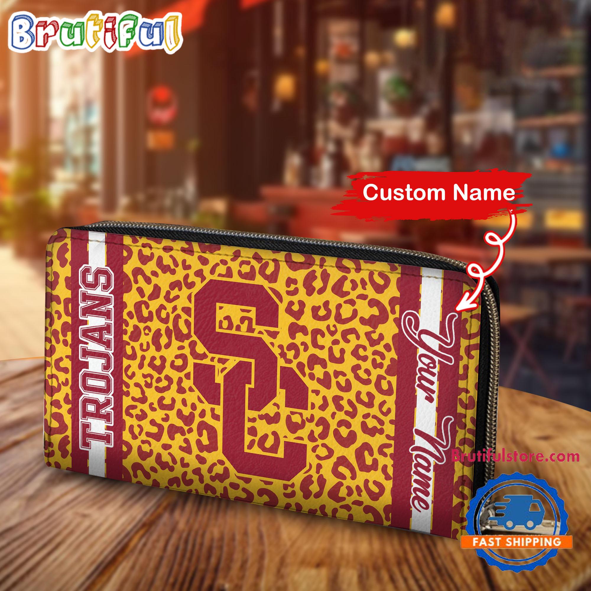 NCAA USC Trojans Leopard Women's Zip Around Wallet, Sporty Women's Wallet