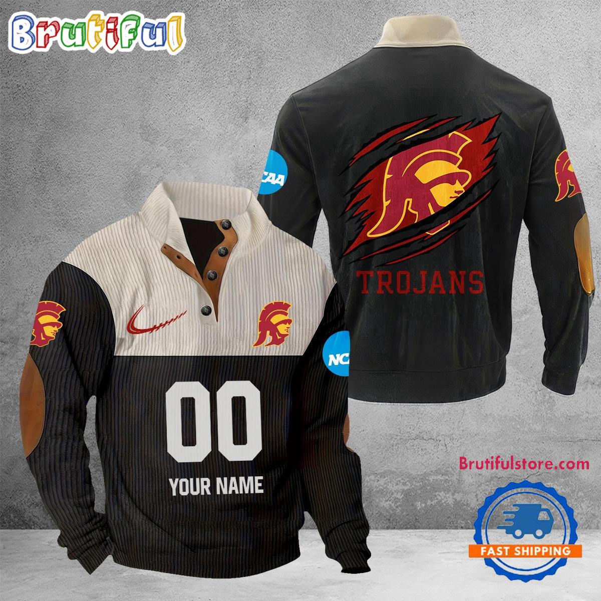 NCAA USC Trojans Sport Team Custom Name And Number Buttoned Collar Sweatshirt