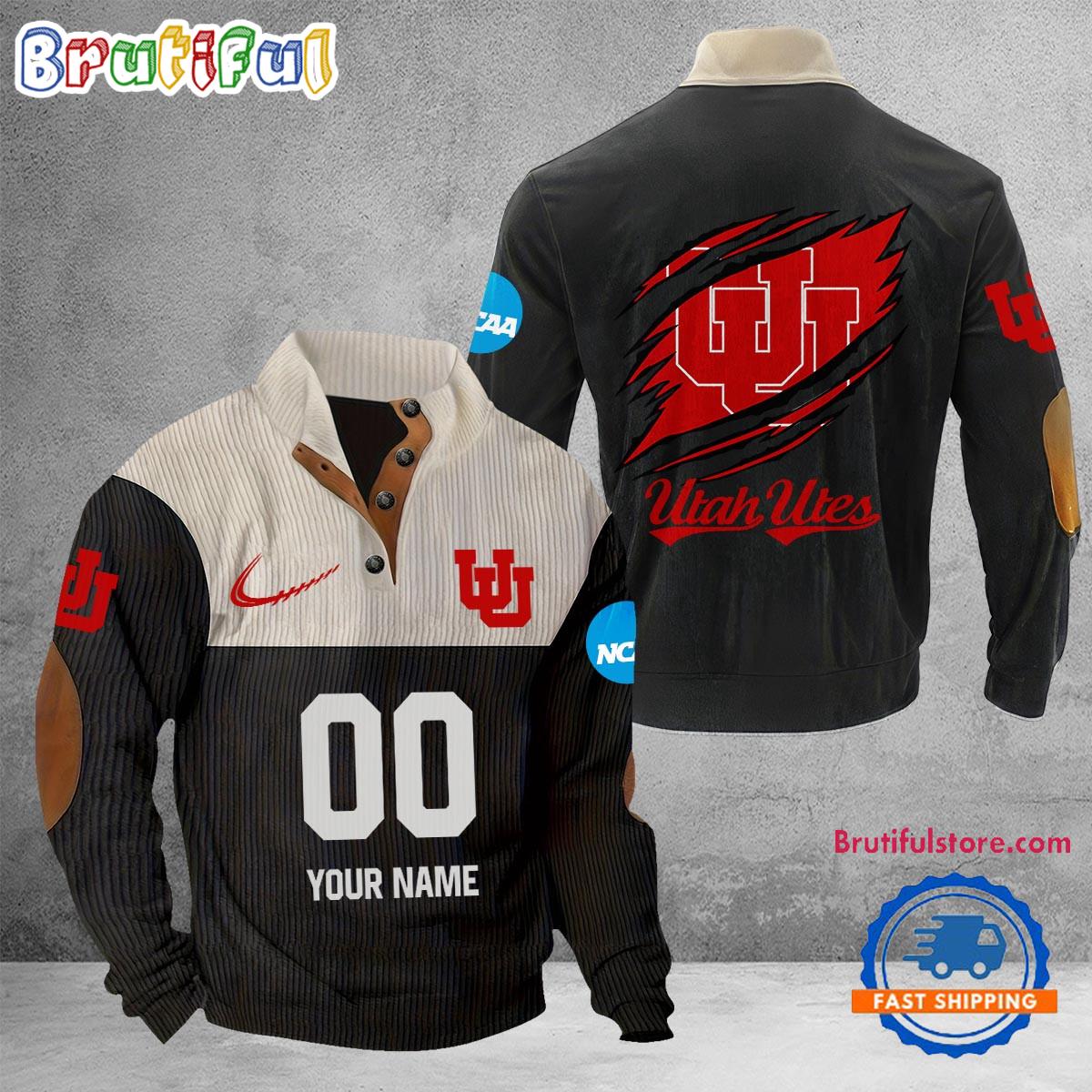 NCAA Utah Utes Sport Team Custom Name And Number Buttoned Collar Sweatshirt