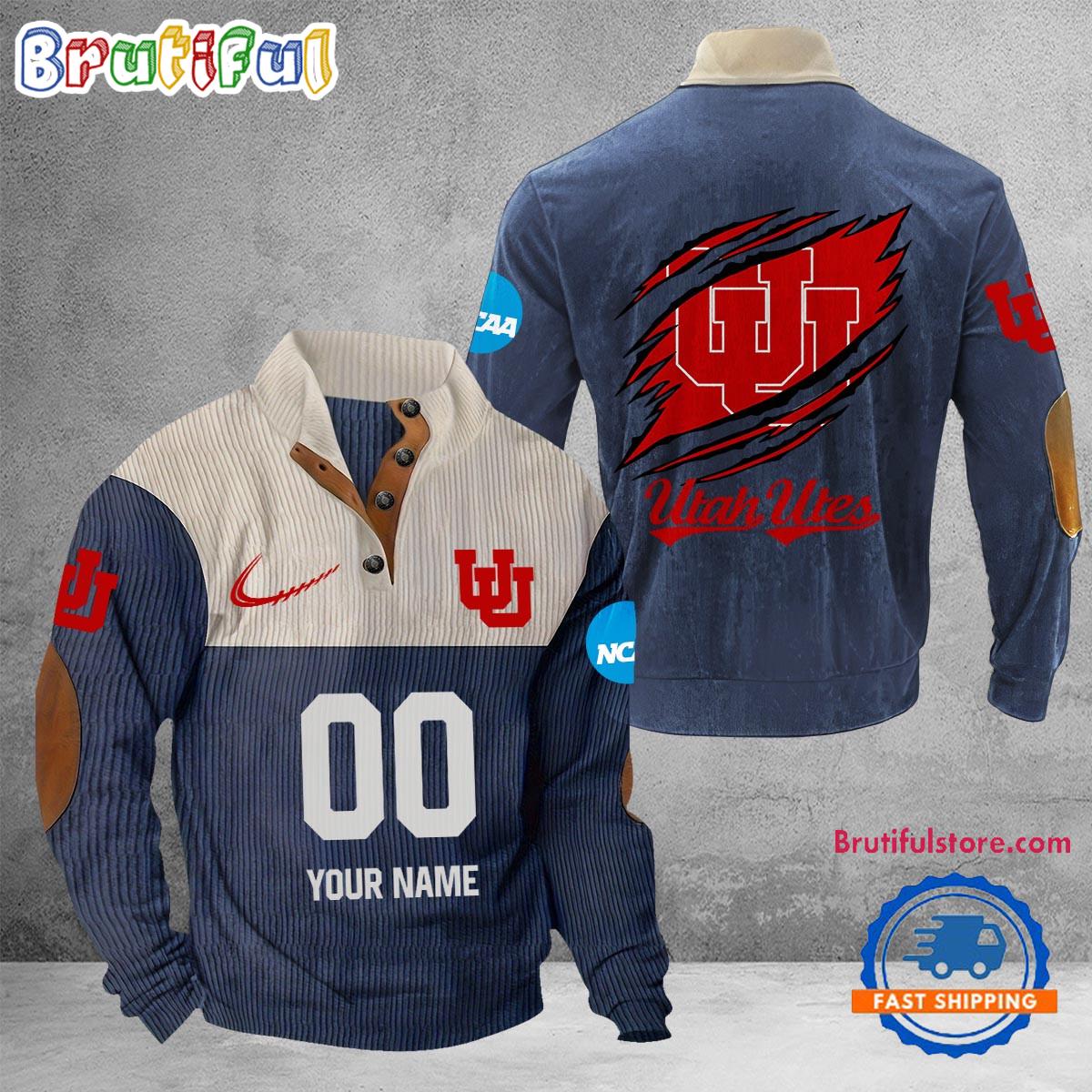 NCAA Utah Utes Sport Team Custom Name And Number Buttoned Collar Sweatshirt