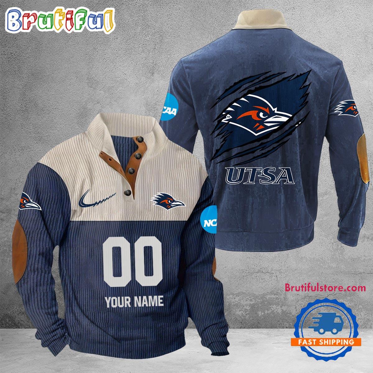 NCAA UTSA Roadrunners Sport Team Custom Name And Number Buttoned Collar Sweatshirt