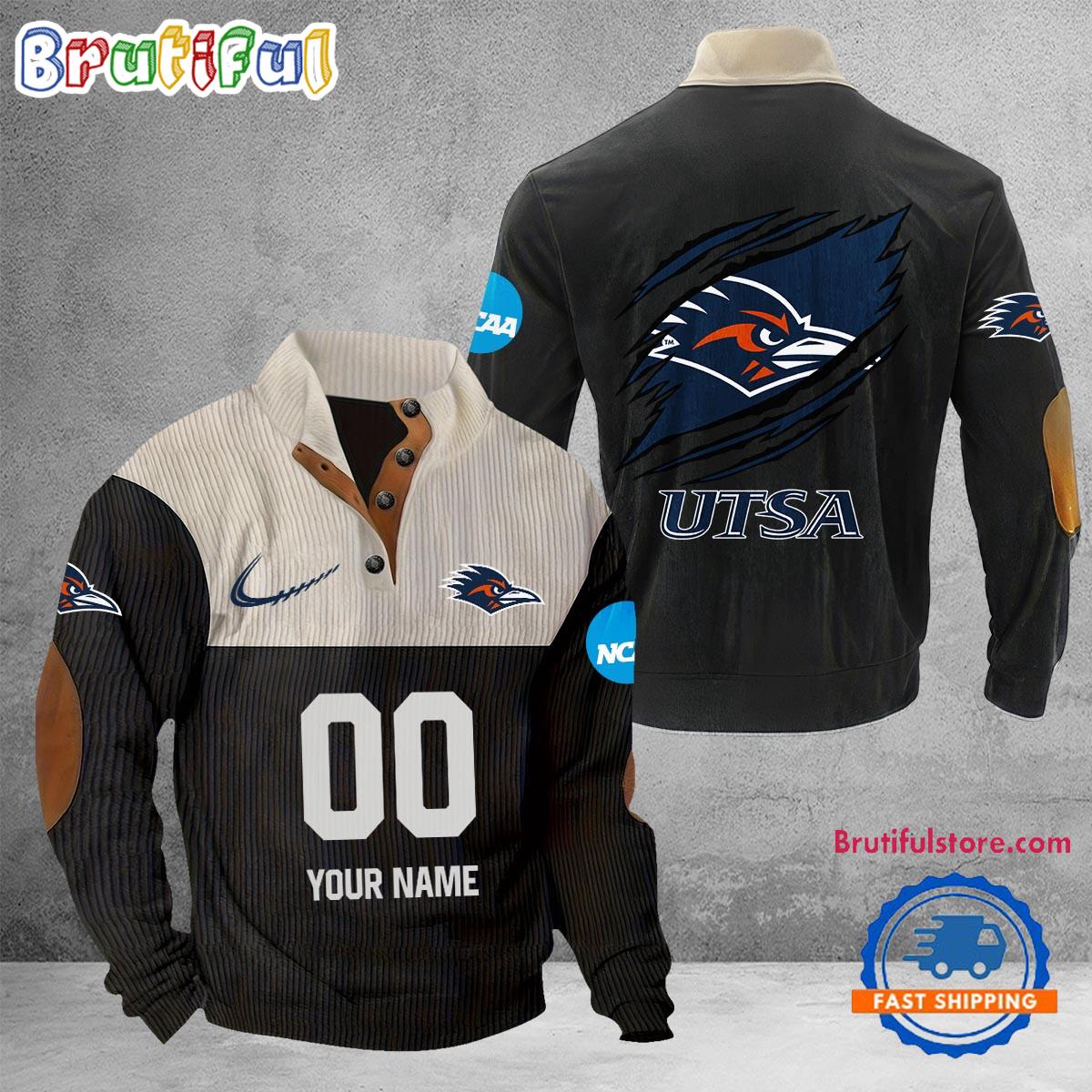 NCAA UTSA Roadrunners Sport Team Custom Name And Number Buttoned Collar Sweatshirt