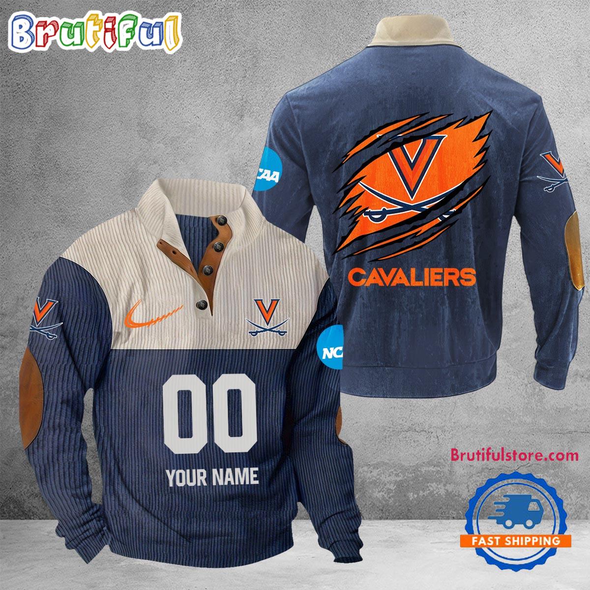 NCAA Virginia Cavaliers Sport Team Custom Name And Number Buttoned Collar Sweatshirt