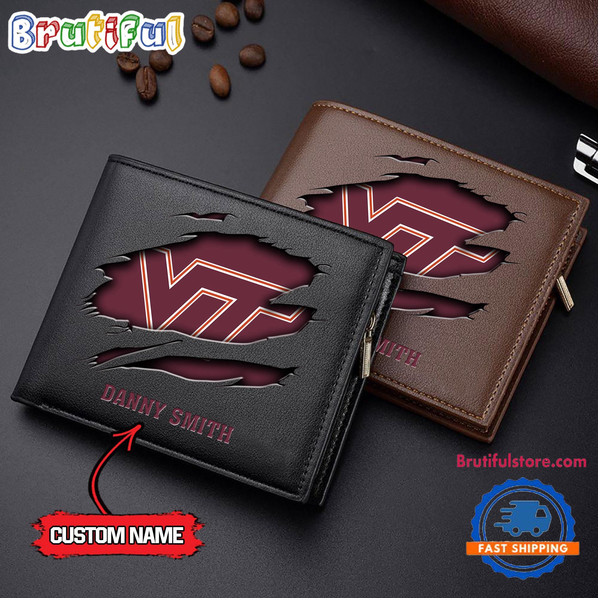 NCAA Virginia Tech Hokies Sporty Custom Men's Leather Wallet