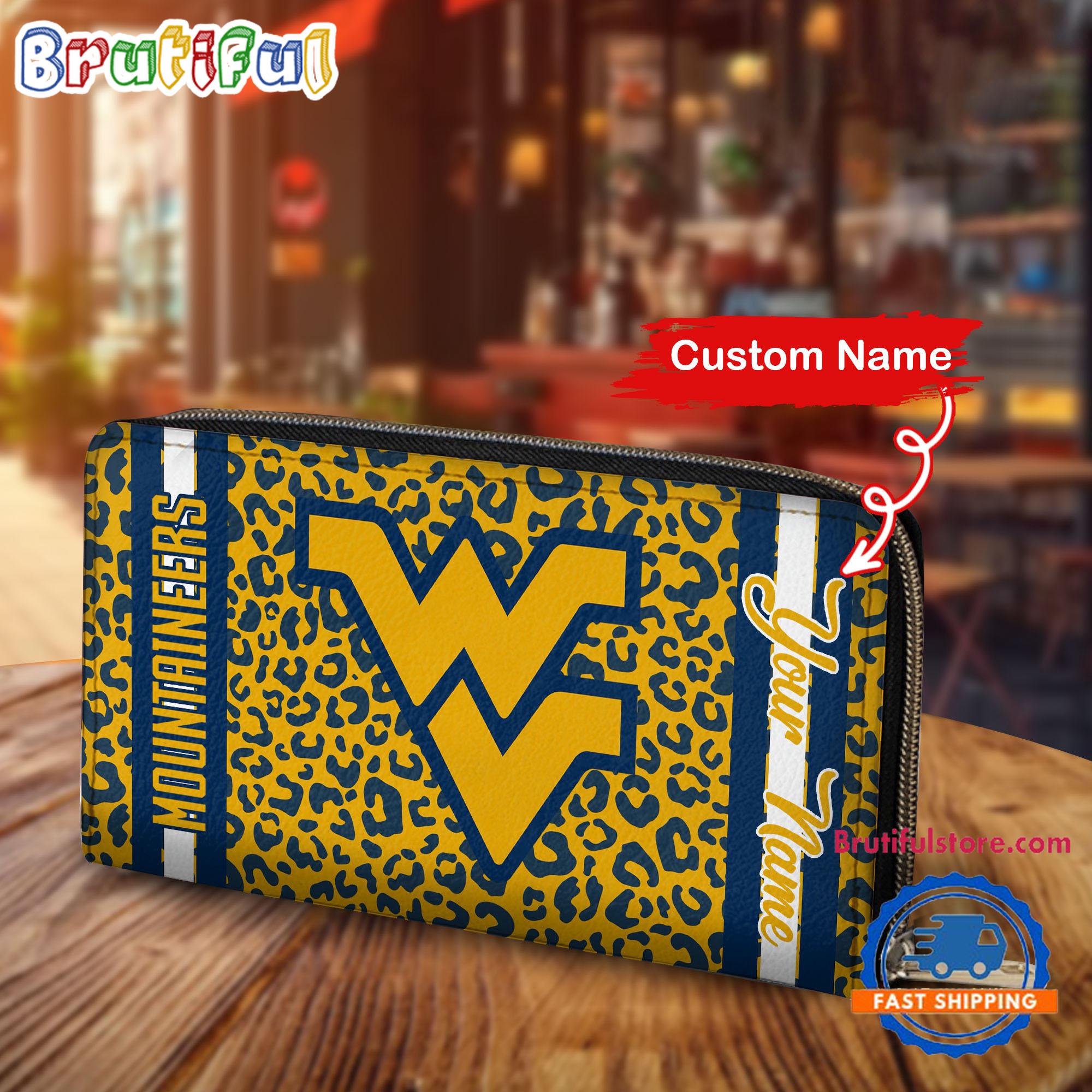 NCAA West Virginia Mountaineers Leopard Women's Zip Around Wallet, Sporty Women's Wallet