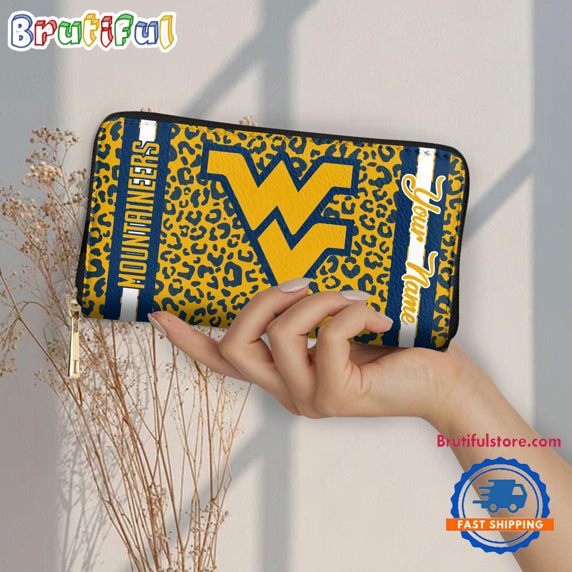 NCAA West Virginia Mountaineers Leopard Women's Zip Around Wallet, Sporty Women's Wallet