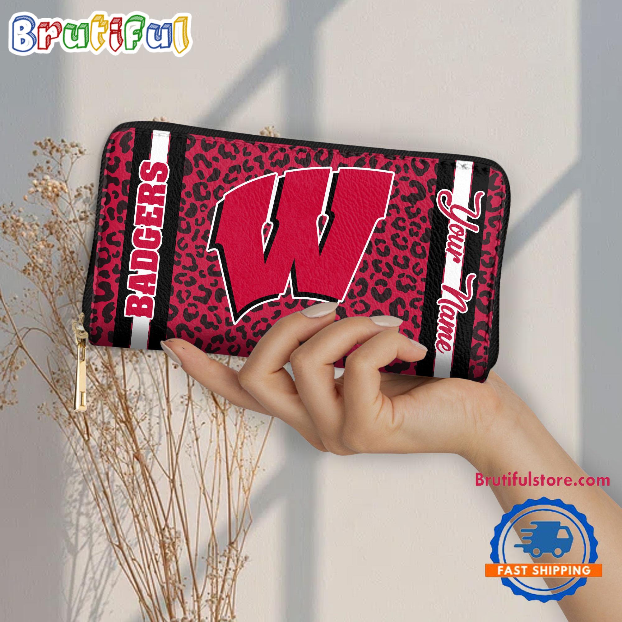 NCAA Wisconsin Badgers Leopard Women's Zip Around Wallet, Sporty Women's Wallet