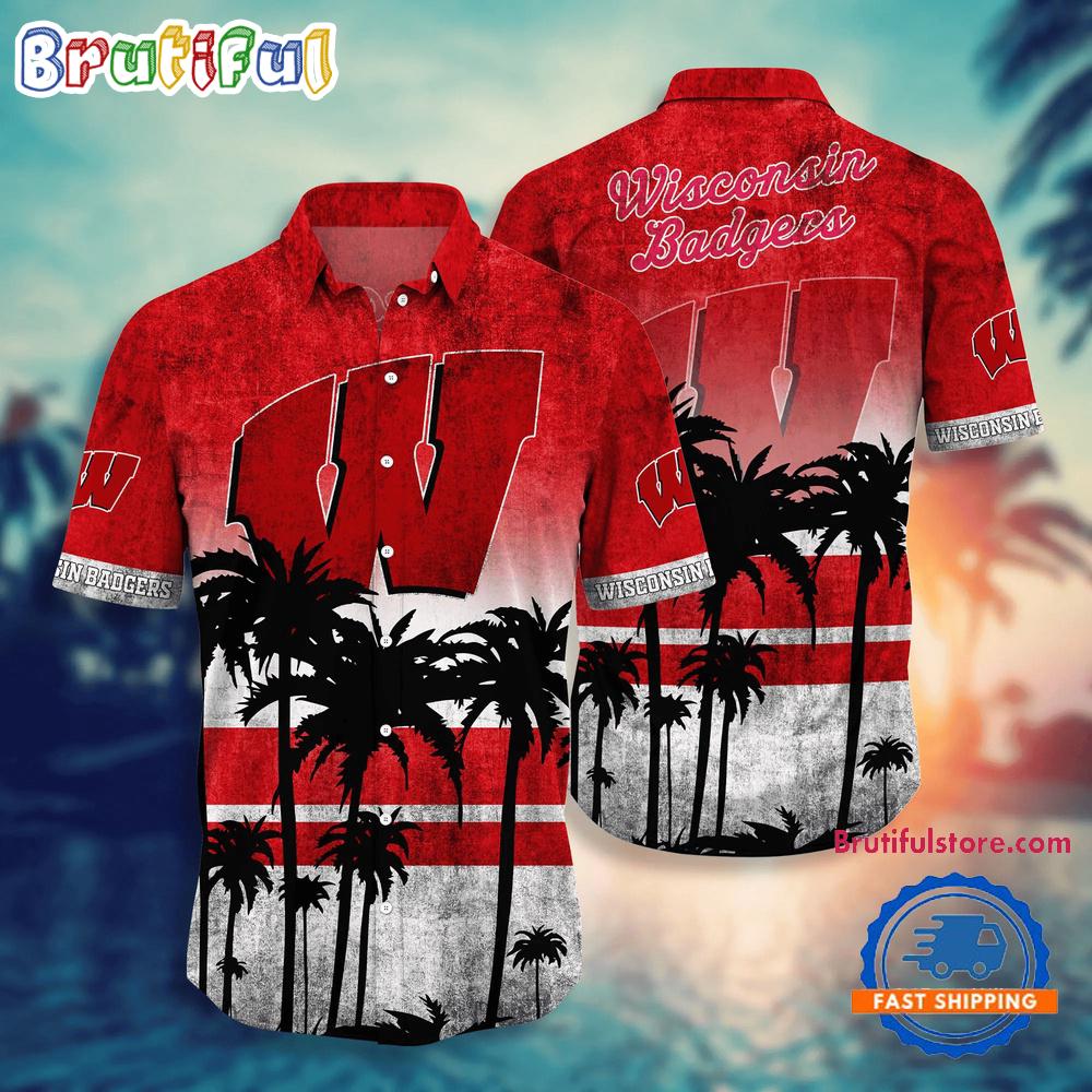 NCAA Wisconsin Badgers Palm Tree Tropical Summer Beach Hawaiian Shirt