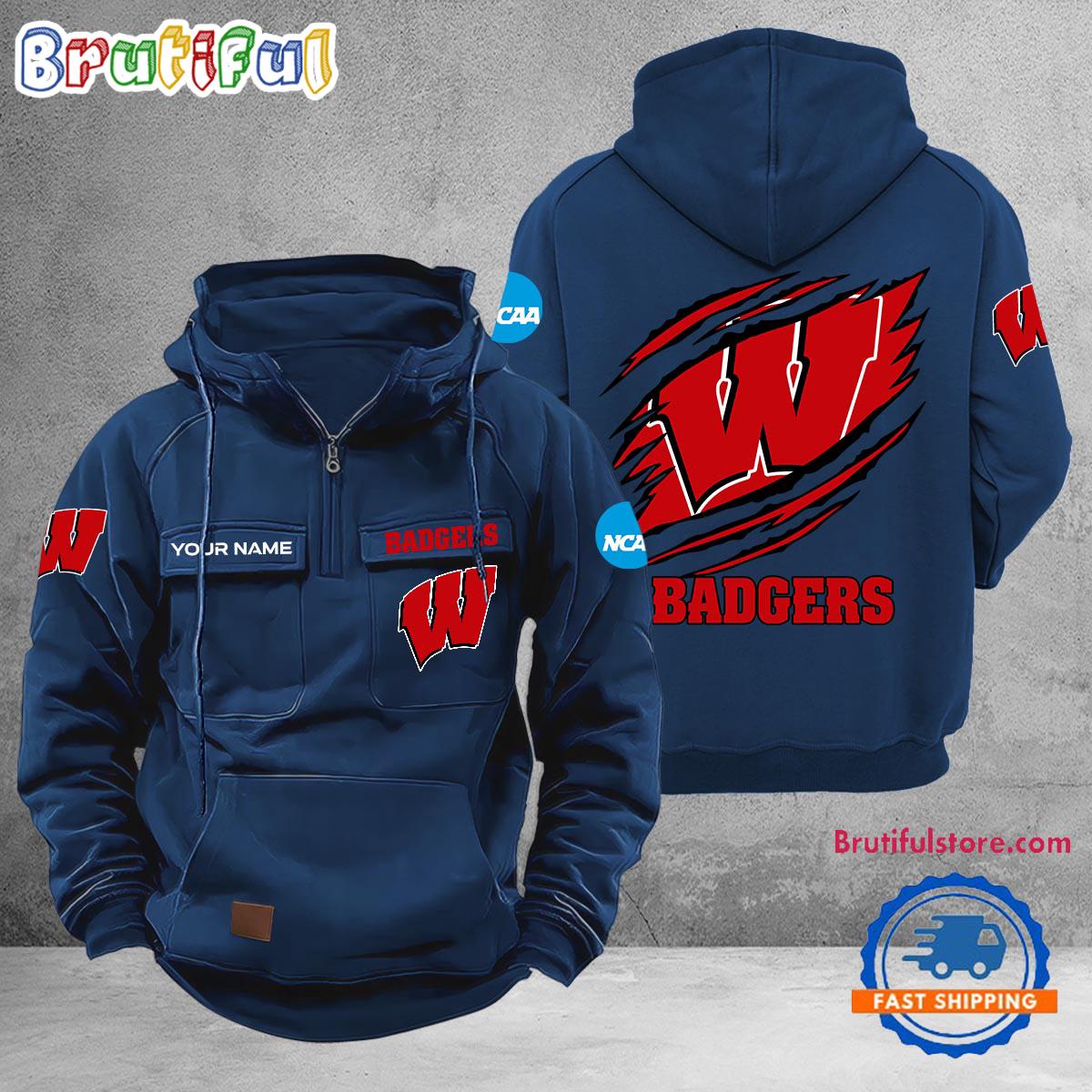 NCAA Wisconsin Badgers Sport Team Design Logo Name Cargo Hoodie