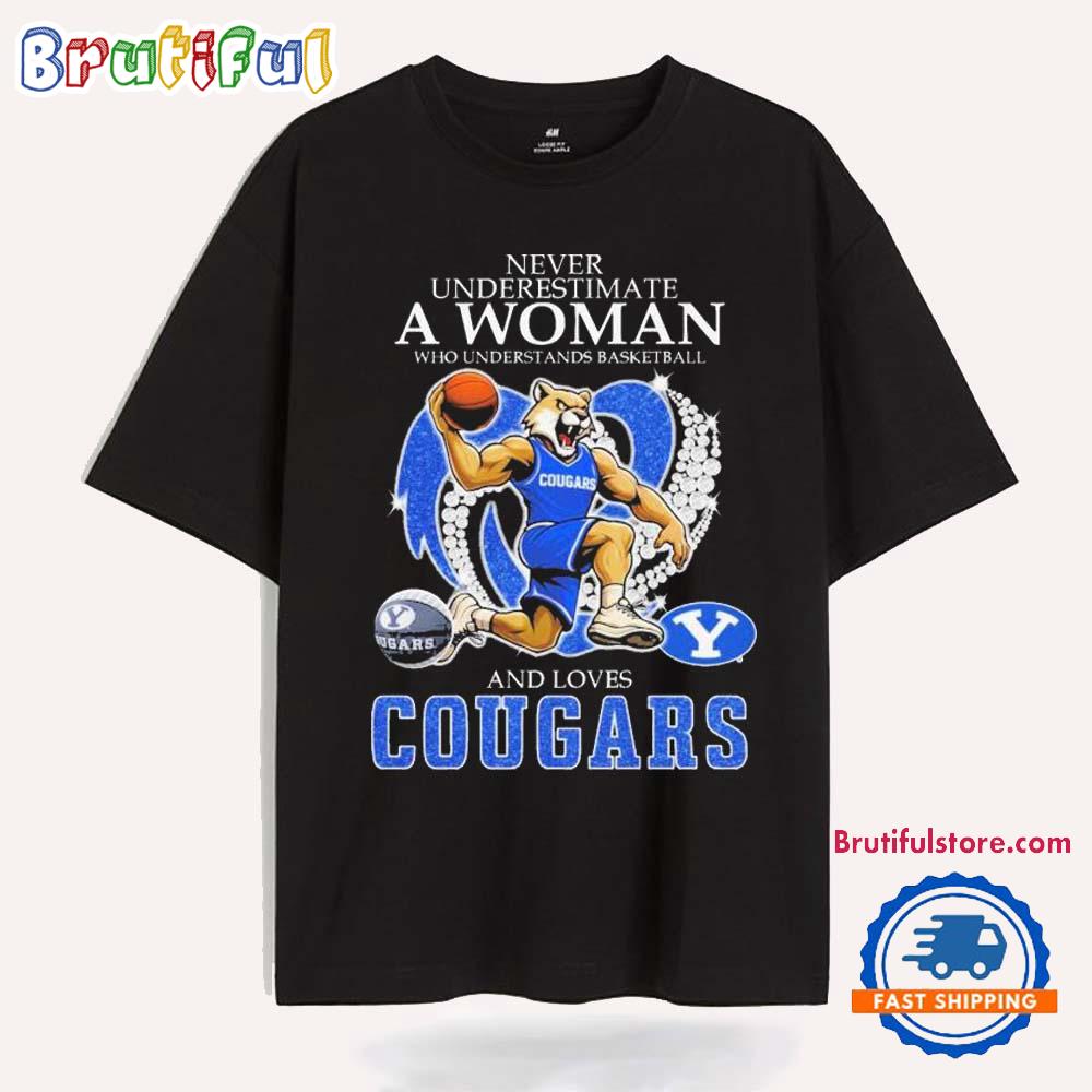 Never Underestimate A Nurse Who Understands Basketball And Loves BYU Cougars Mascot Diamond Heart T Shirt