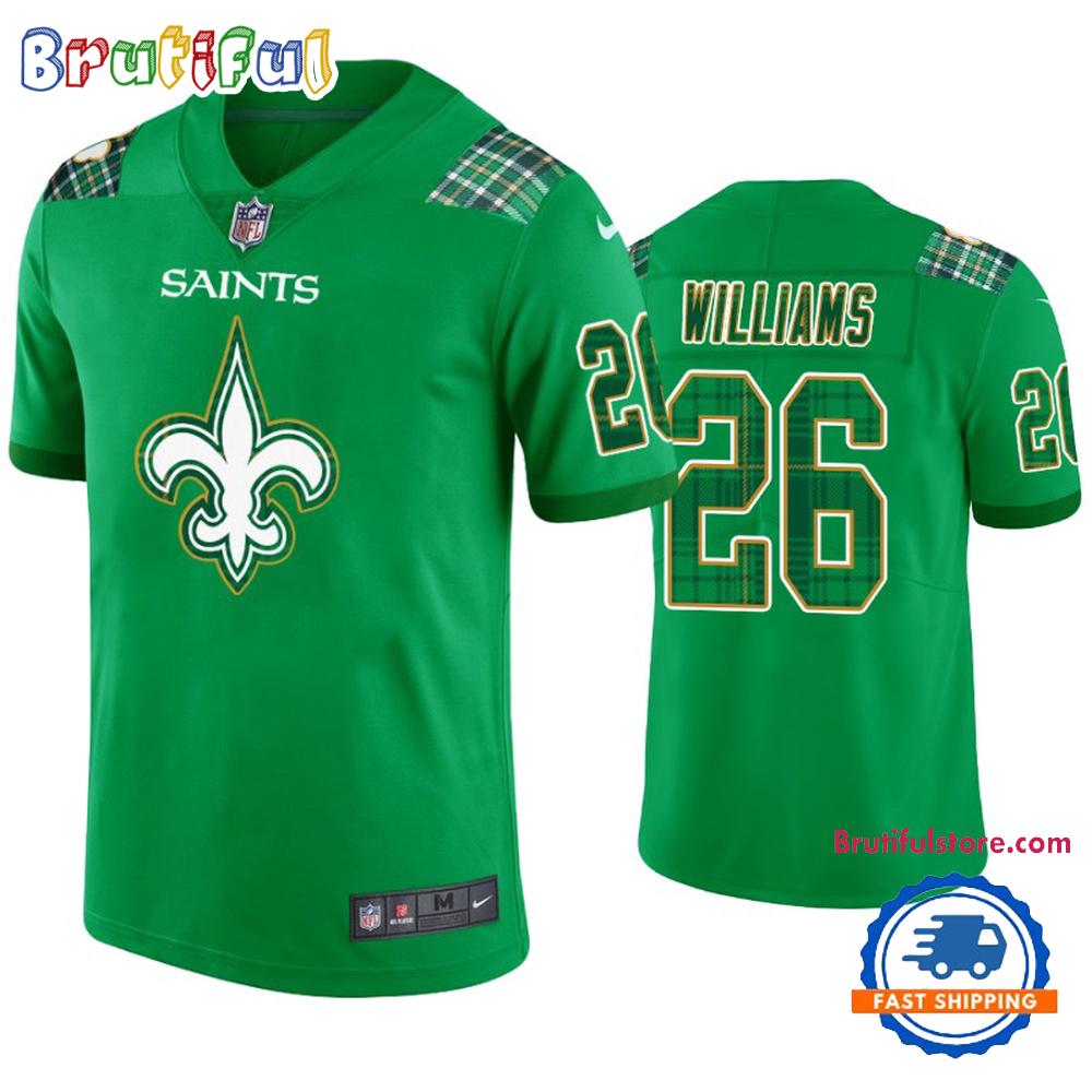 New Orleans Saints #26 P.j. Williams Jersey St. Patricks Day Kelly Green Lucky Football Jersey