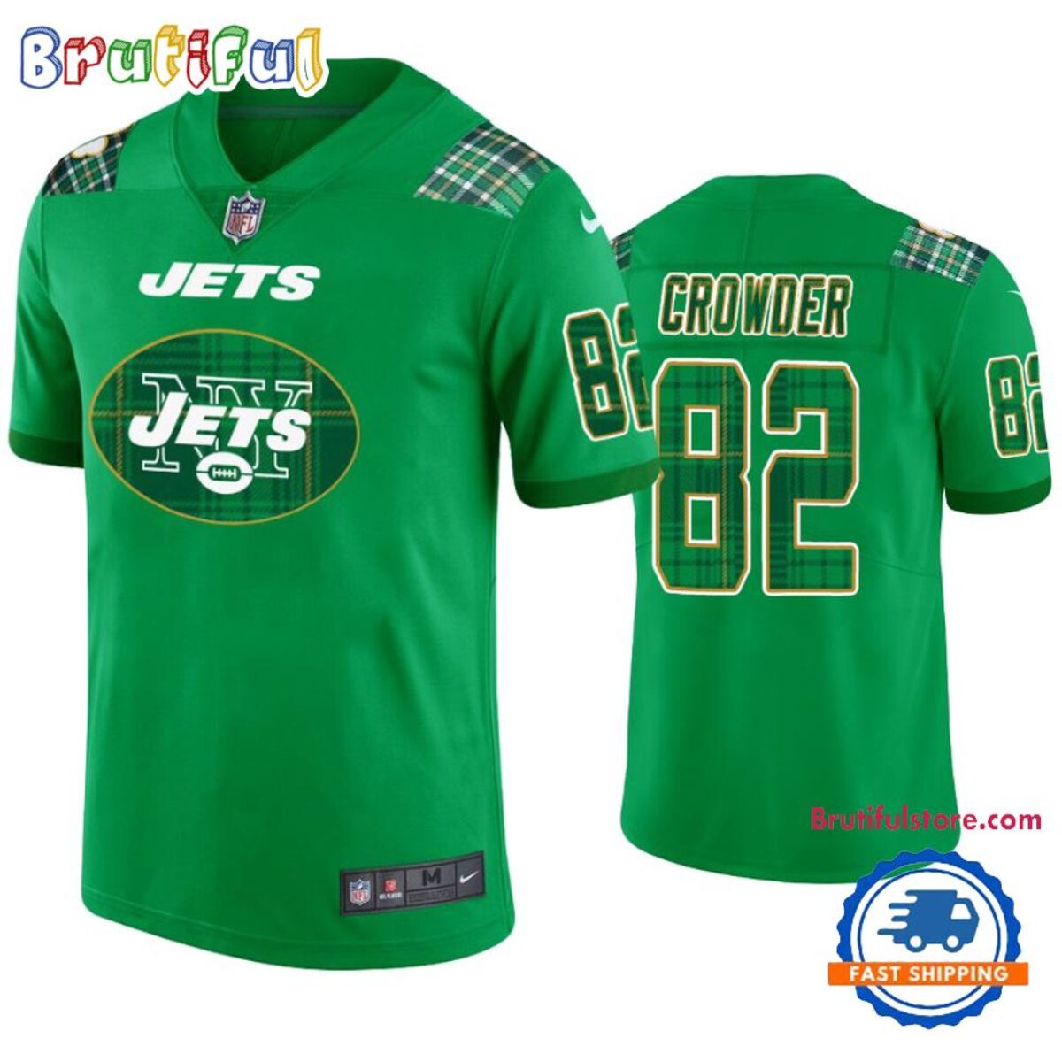 New York Jets #82 Jamison Crowder St. Patricks Day Kelly Green