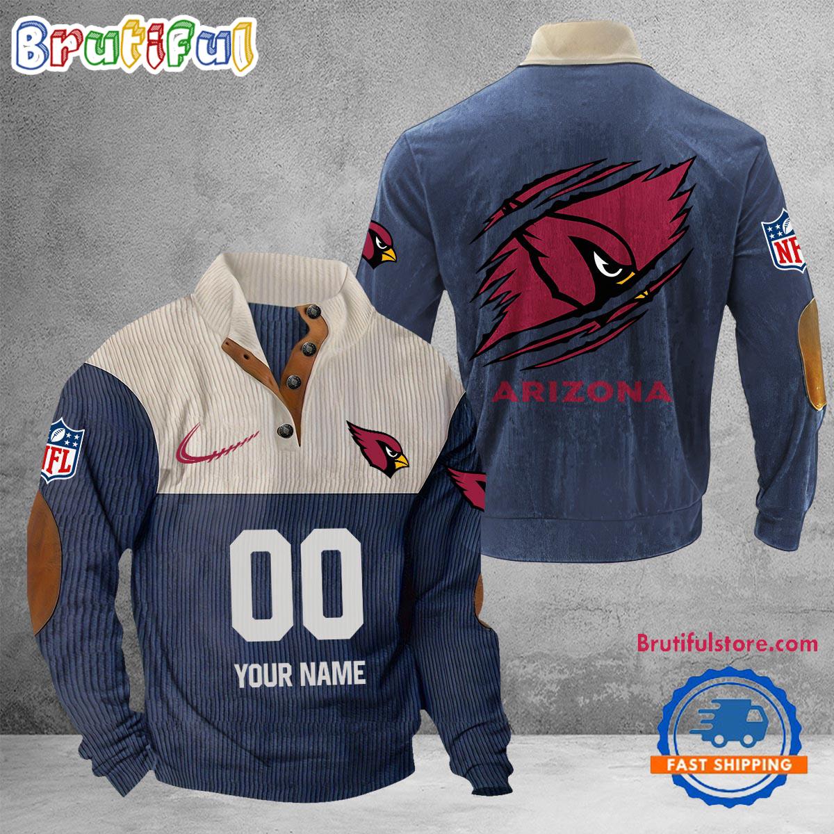 NFL Arizona Cardinals Football Team Custom Name And Number Buttoned Collar Sweatshirt