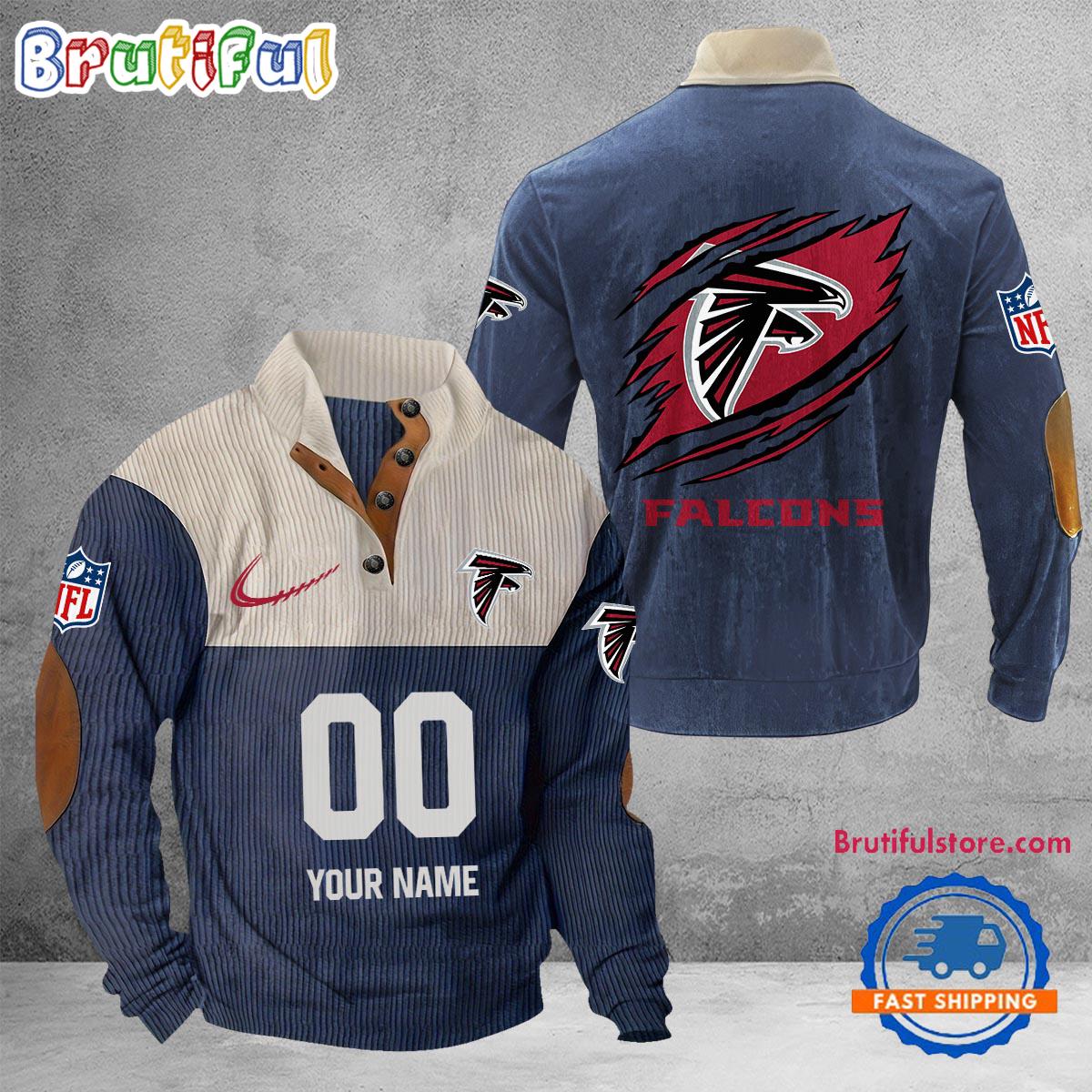 NFL Atlanta Falcons Football Team Custom Name And Number Buttoned Collar Sweatshirt