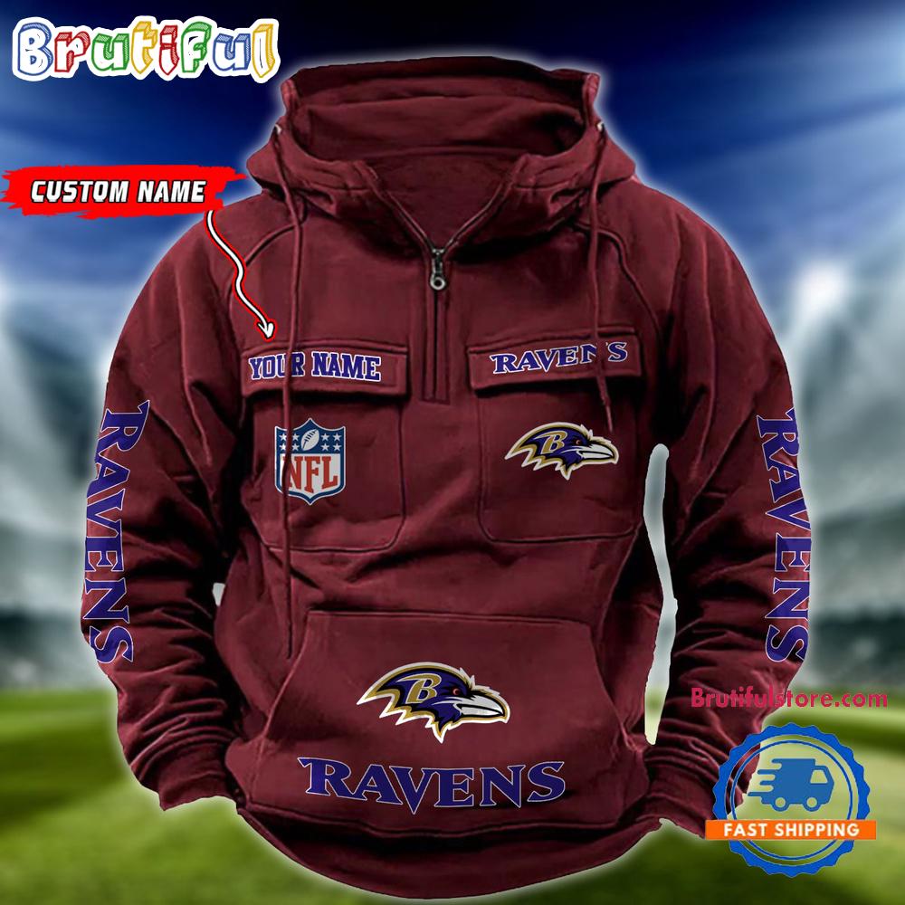 NFL Baltimore Ravens Football Team Custom Name Cargo Hoodie