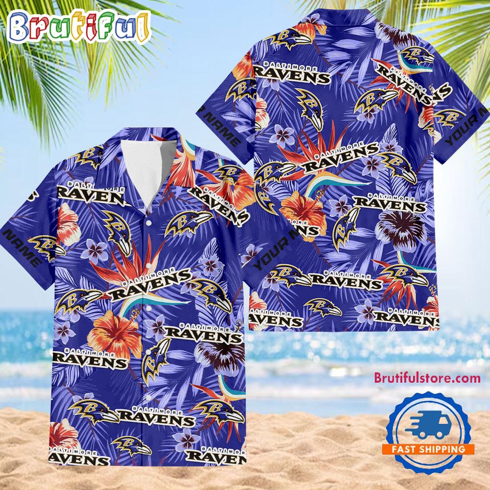 NFL Baltimore Ravens Football Team Flower Summer Design Hawaiian Button Shirt