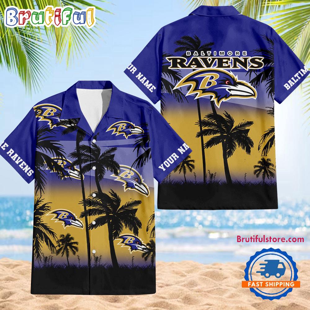 NFL Baltimore Ravens Palm Tree Summer Design Aloha Hawaiian Shirt
