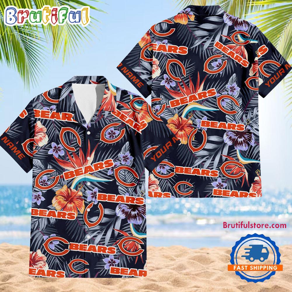 NFL Chicago Bears Football Team Flower Summer Design Hawaiian Button Shirt