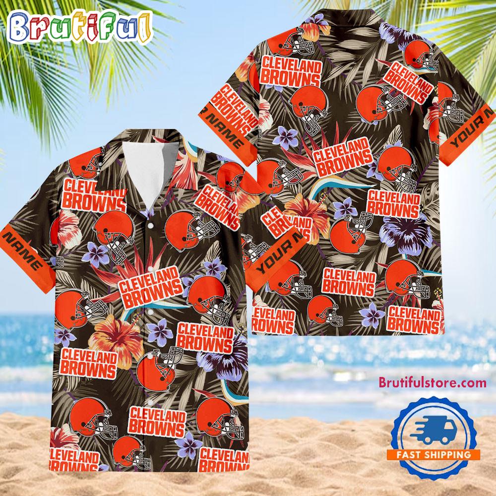 NFL Cleveland Browns Football Team Flower Summer Design Hawaiian Button Shirt