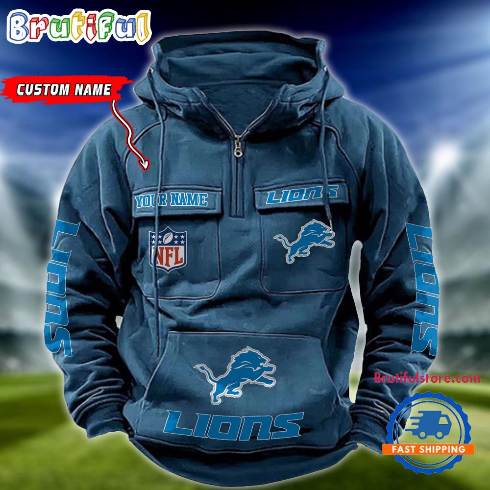 NFL Detroit Lions Football Team Custom Name Cargo Hoodie