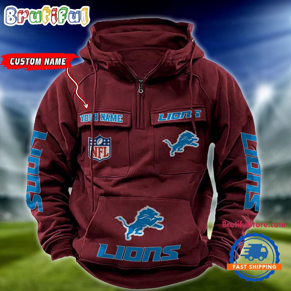 NFL Detroit Lions Football Team Custom Name Cargo Hoodie