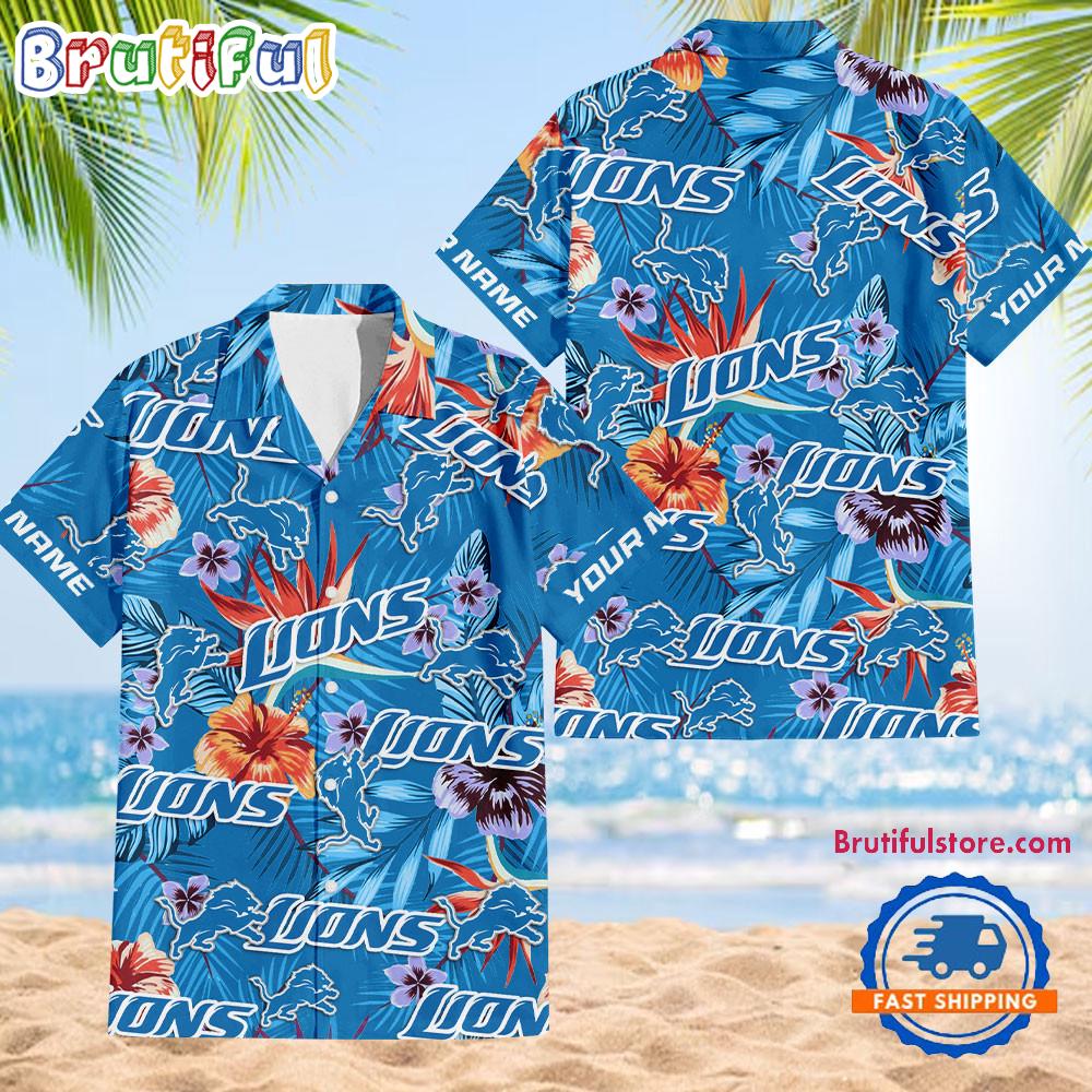 NFL Detroit Lions Football Team Flower Summer Design Hawaiian Button Shirt