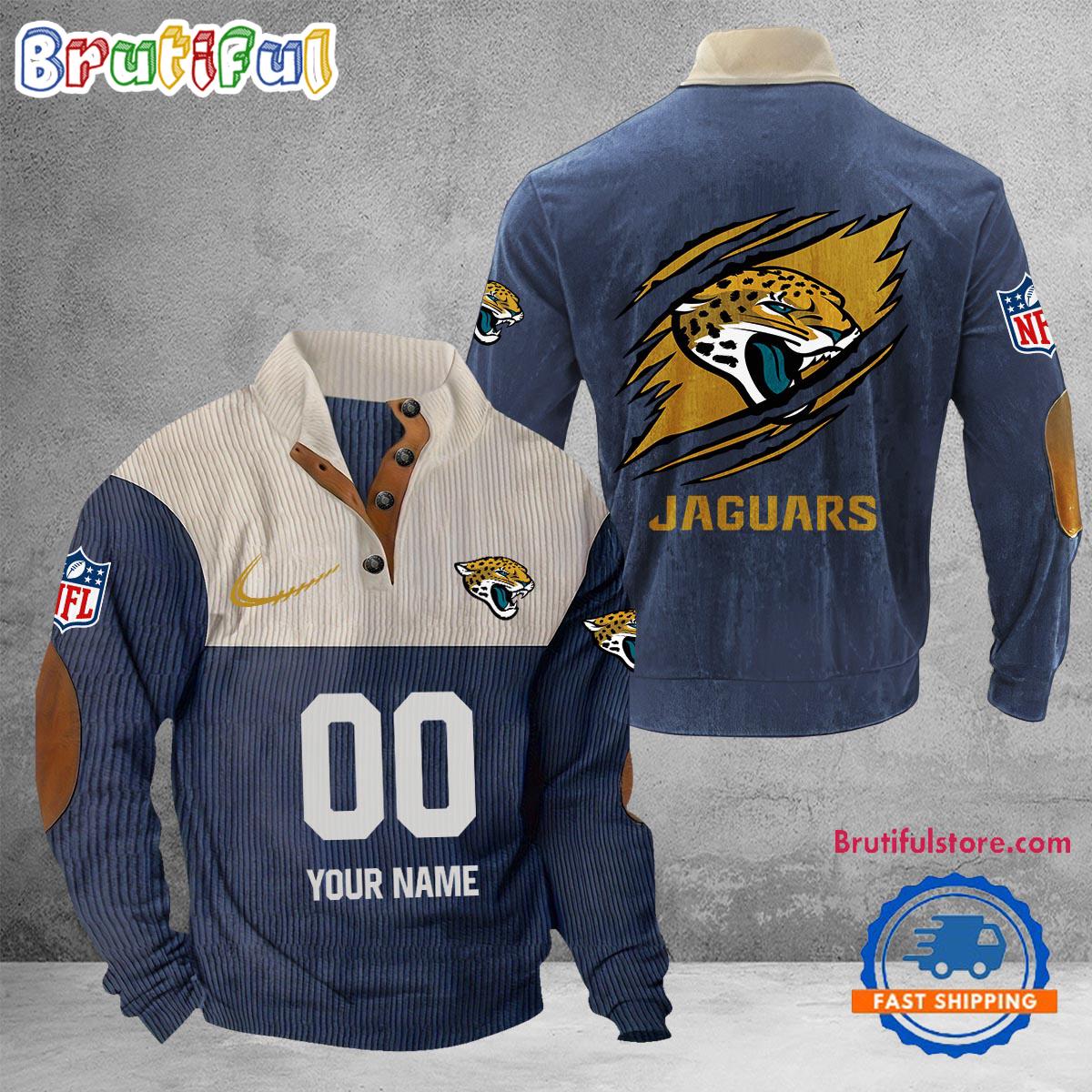 NFL Jacksonville Jaguars Football Team Custom Name And Number Buttoned Collar Sweatshirt