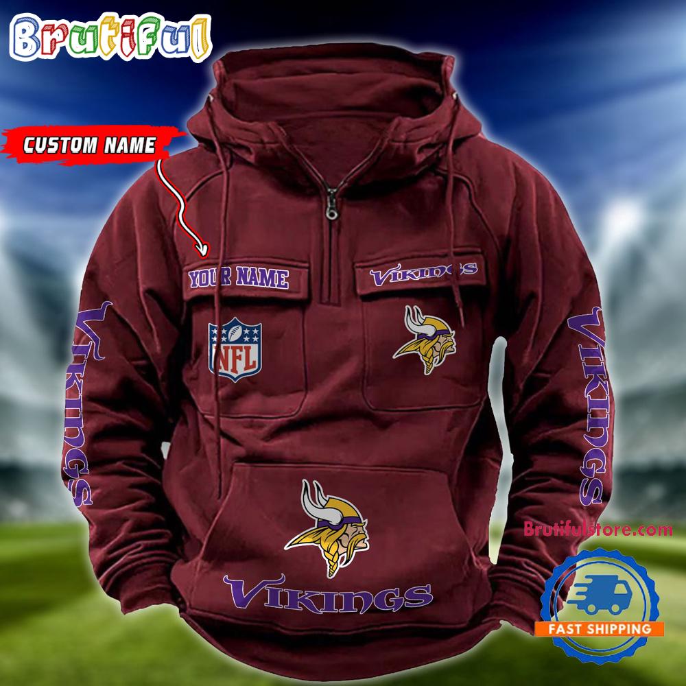 NFL Minnesota Vikings Football Team Custom Name Cargo Hoodie