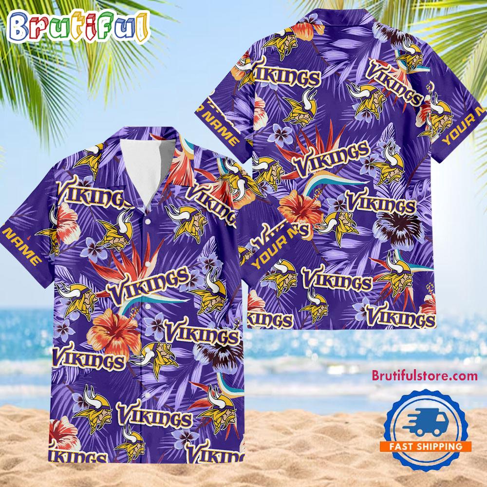 NFL Minnesota Vikings Football Team Flower Summer Design Hawaiian Button Shirt