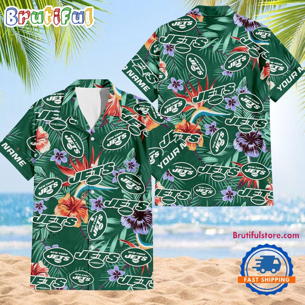 NFL New York Jets Football Team Flower Summer Design Hawaiian Button Shirt