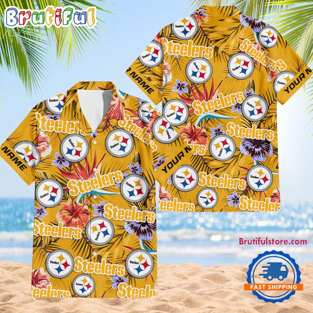 NFL Pittsburgh Steelers Football Team Flower Summer Design Hawaiian Button Shirt