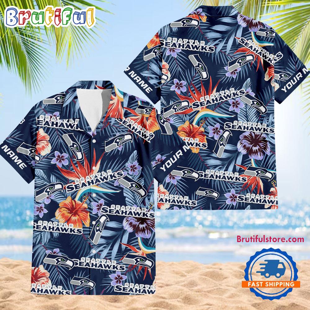 NFL Seattle Seahawks Football Team Flower Summer Design Hawaiian Button Shirt