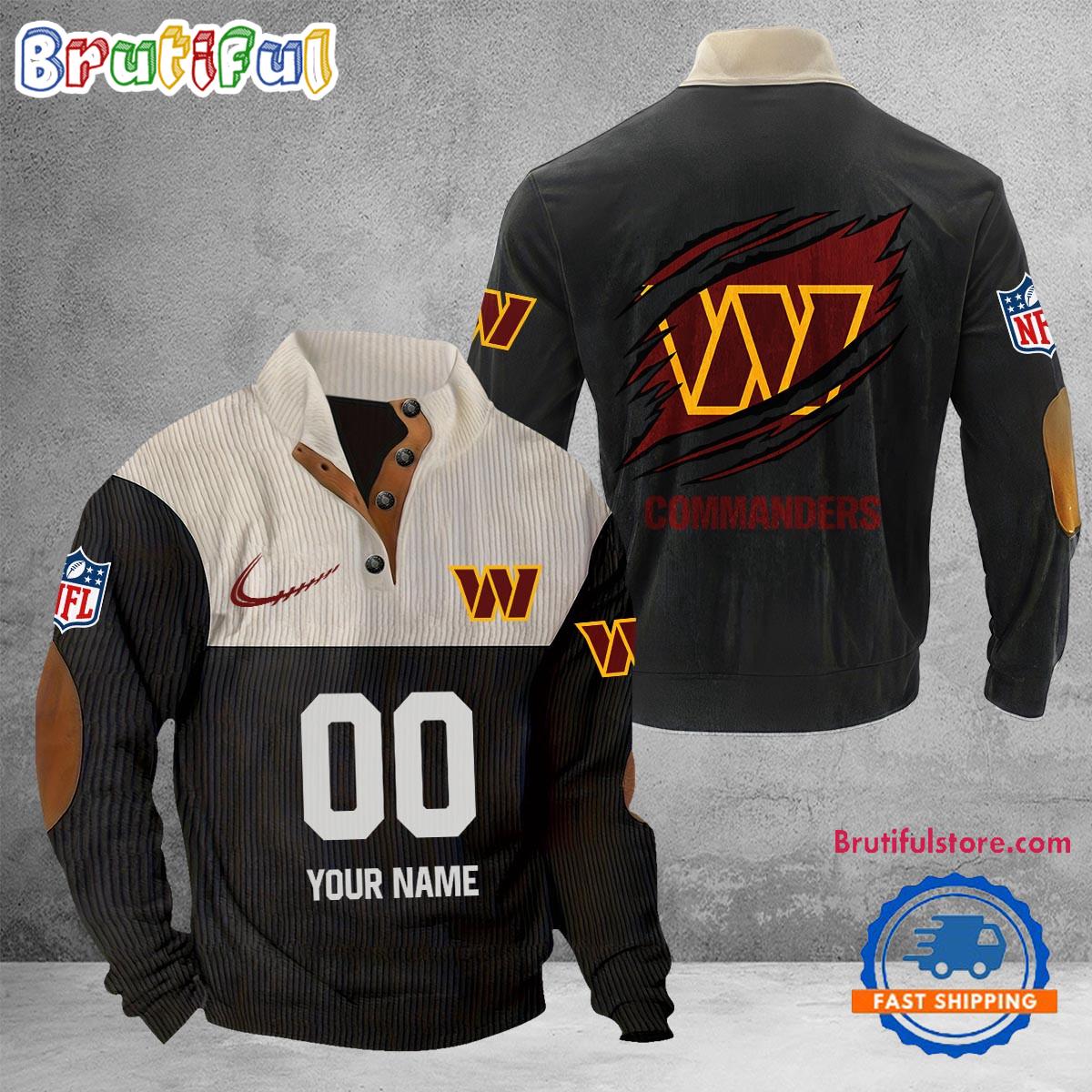 NFL Washington Commanders Football Team Custom Name And Number Buttoned Collar Sweatshirt