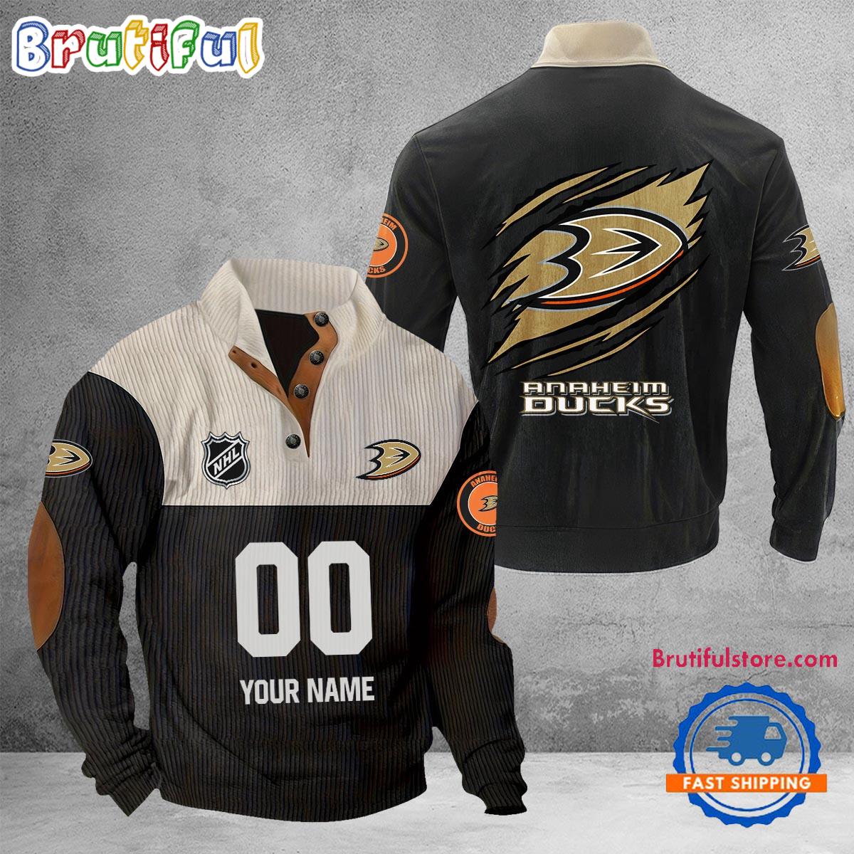 NHL Anaheim Ducks Hockey Team Custom Name And Number Buttoned Collar Sweatshirt