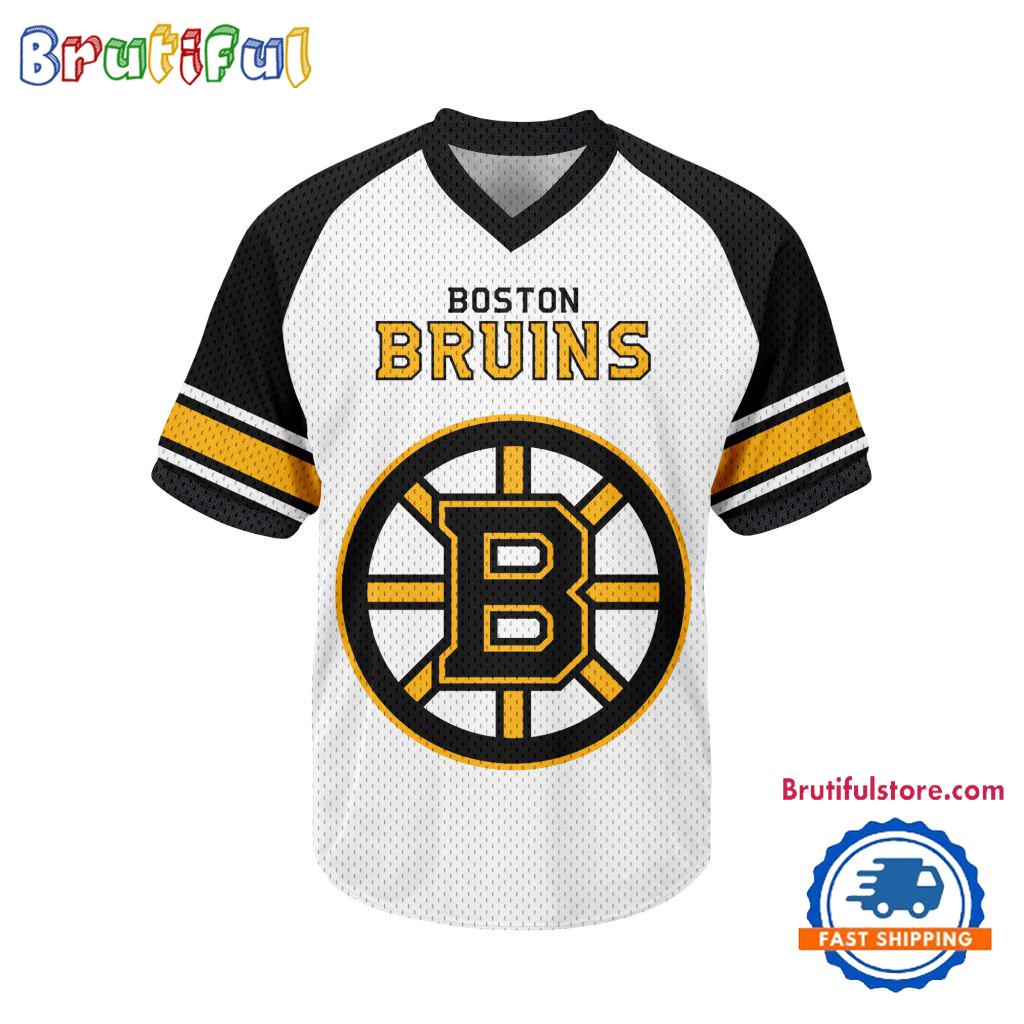 NHL Boston Bruins Hockey Team Design V-neck Mesh Short Sleeve Jersey