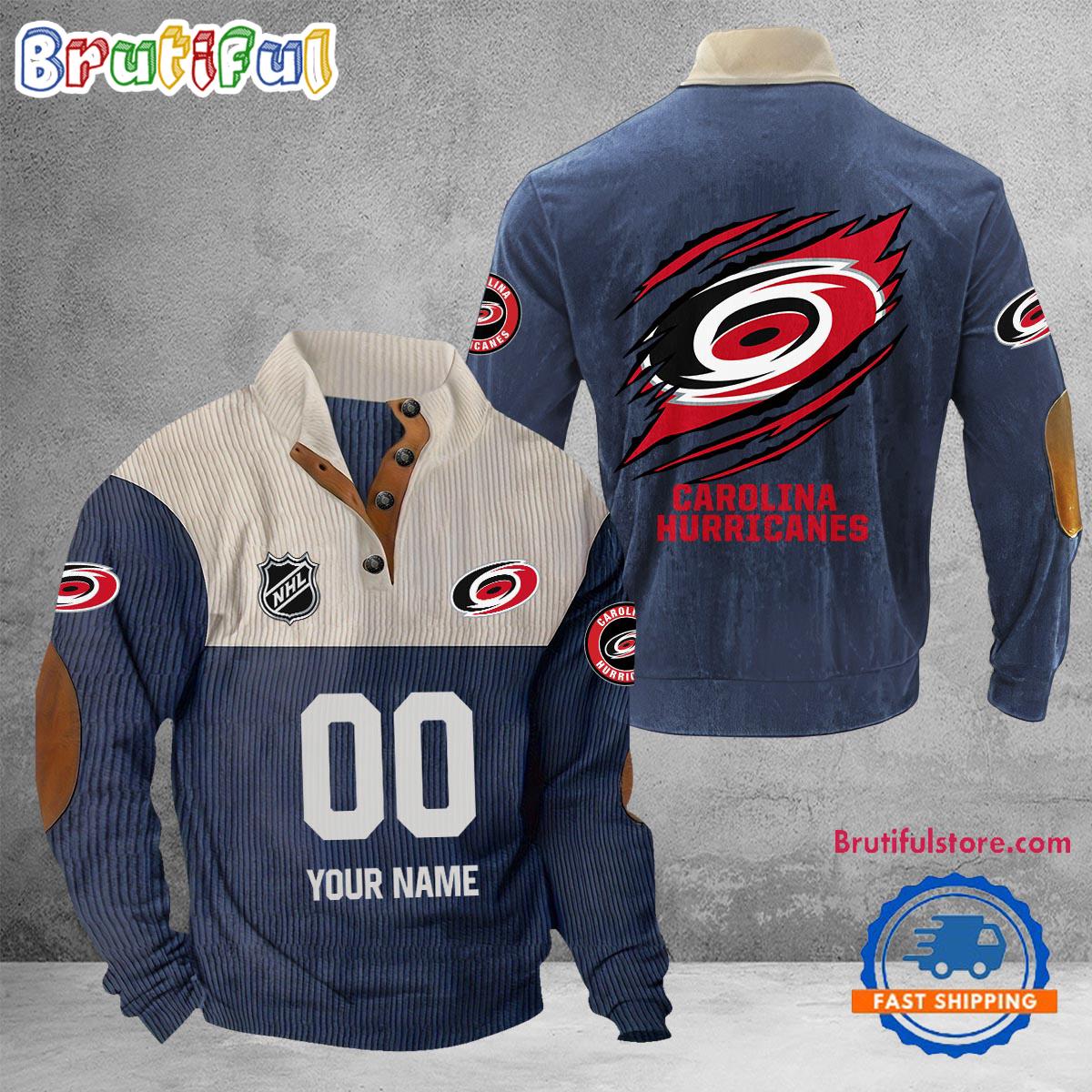 NHL Carolina Hurricanes Hockey Team Custom Name And Number Buttoned Collar Sweatshirt
