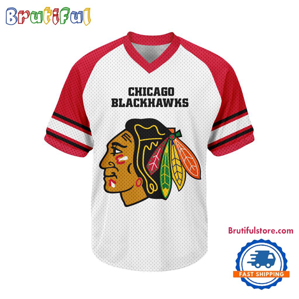 NHL Chicago Blackhawks Hockey Team Design V-neck Mesh Short Sleeve Jersey