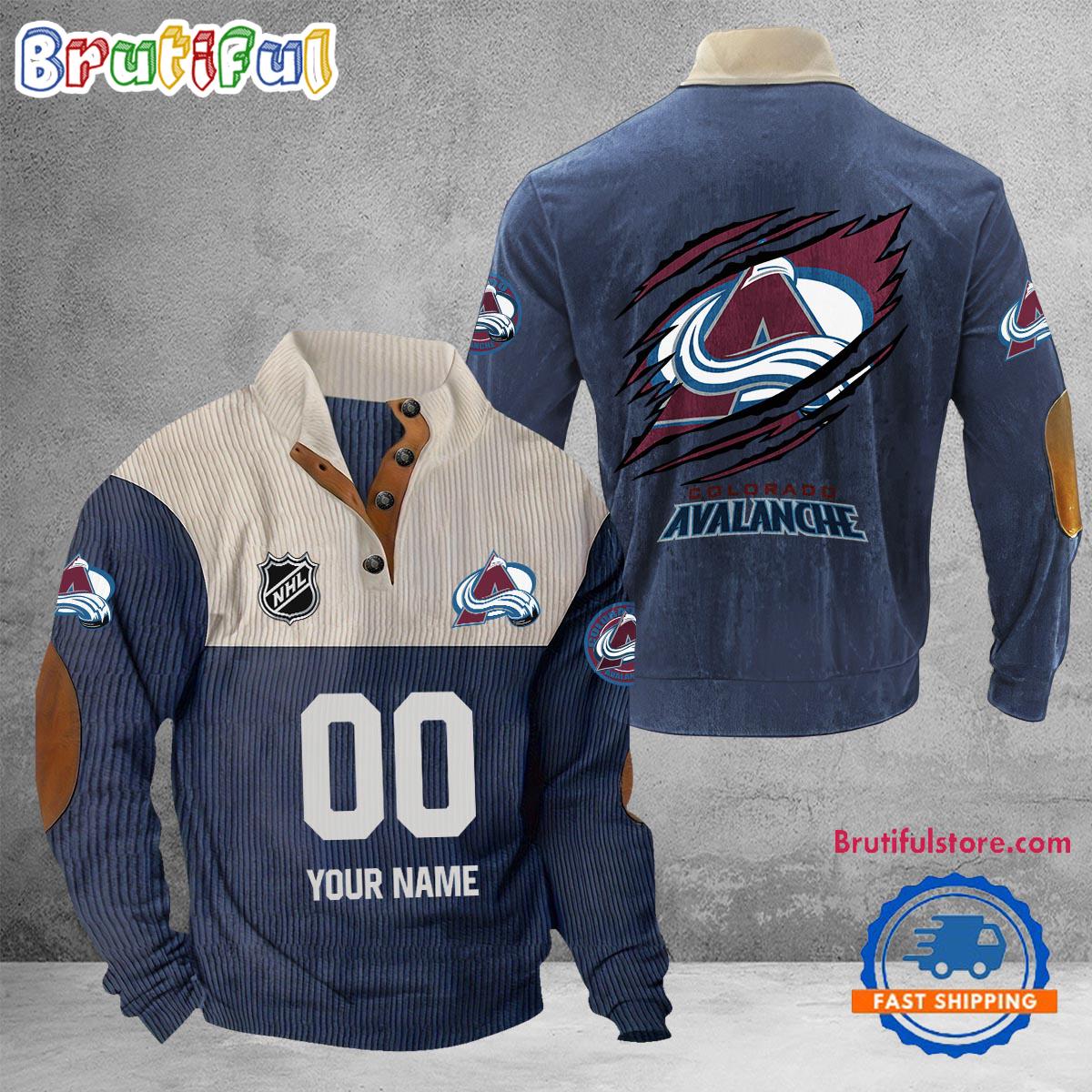 NHL Colorado Avalanche Hockey Team Custom Name And Number Buttoned Collar Sweatshirt