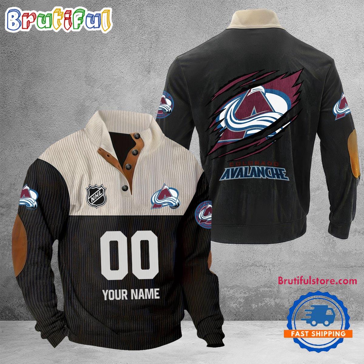 NHL Colorado Avalanche Hockey Team Custom Name And Number Buttoned Collar Sweatshirt