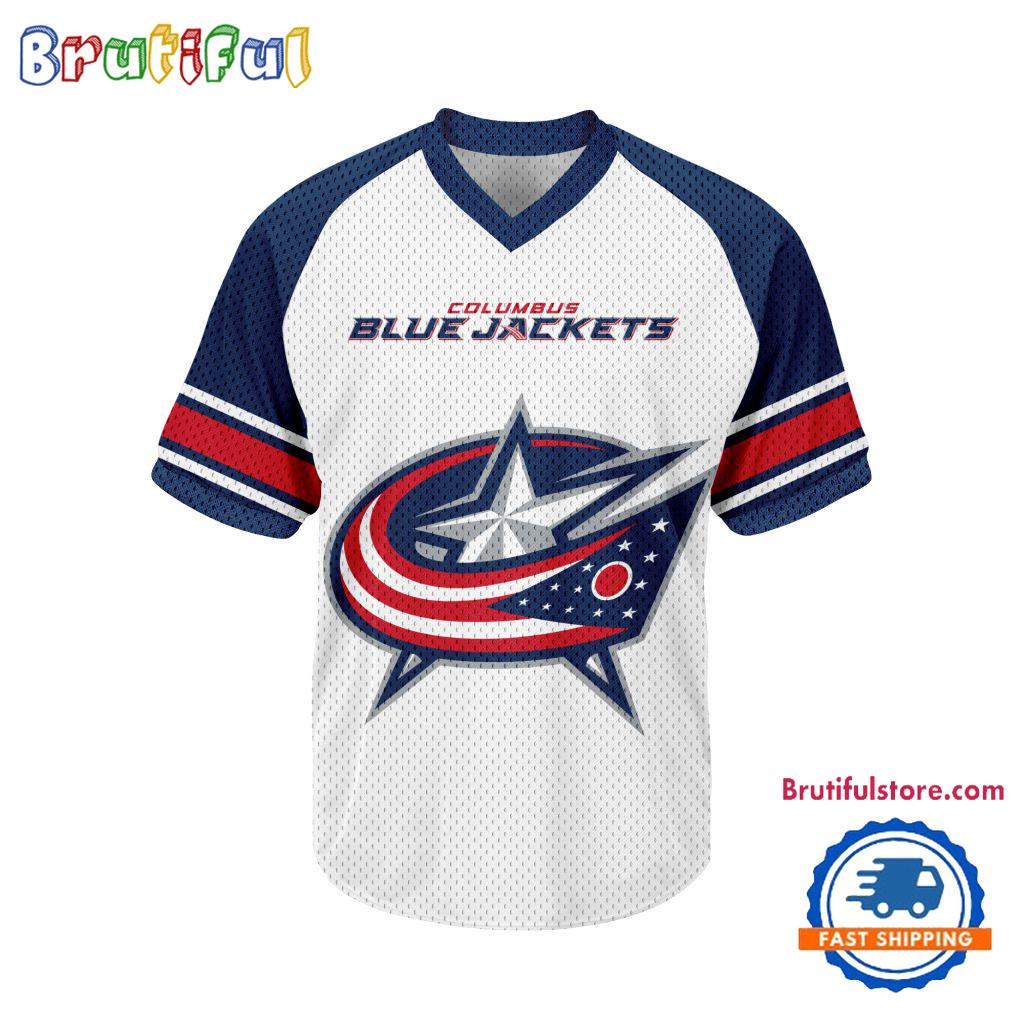 NHL Columbus Blue Jackets Hockey Team Design V-neck Mesh Short Sleeve Jersey