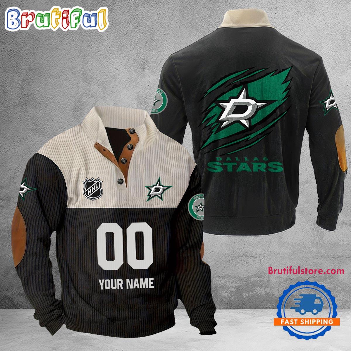 NHL Dallas Stars Hockey Team Custom Name And Number Buttoned Collar Sweatshirt