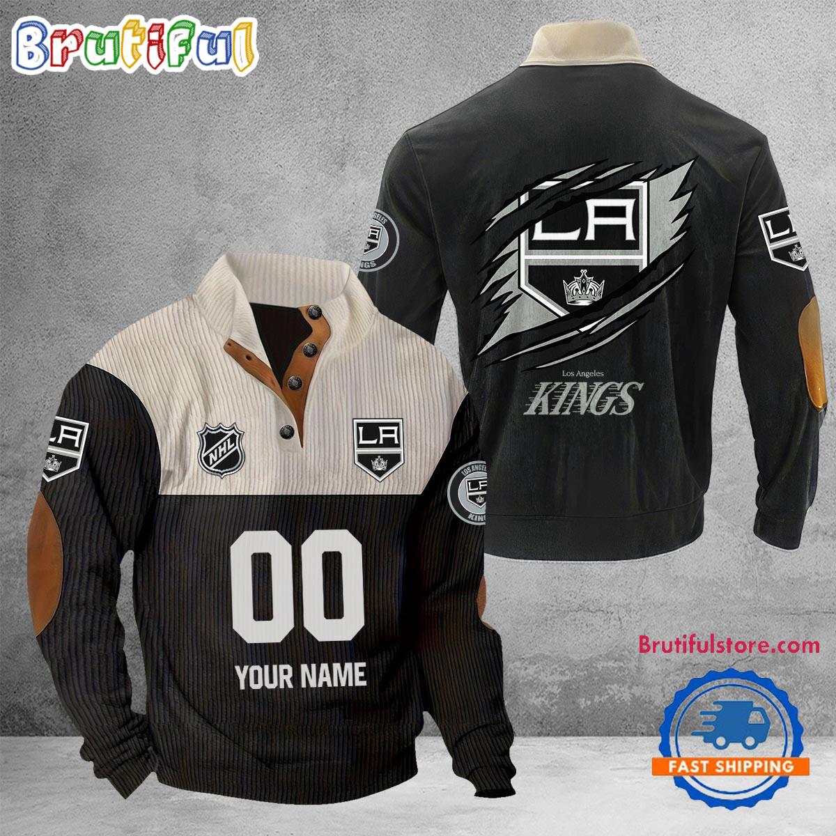 NHL Los Angeles Kings Hockey Team Custom Name And Number Buttoned Collar Sweatshirt