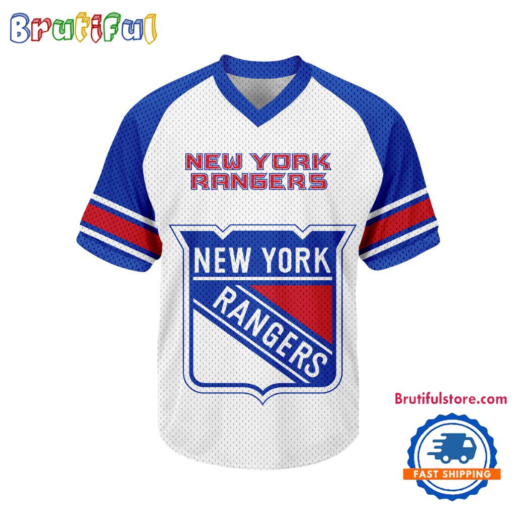 NHL New York Rangers Hockey Team Design V-neck Mesh Short Sleeve Jersey