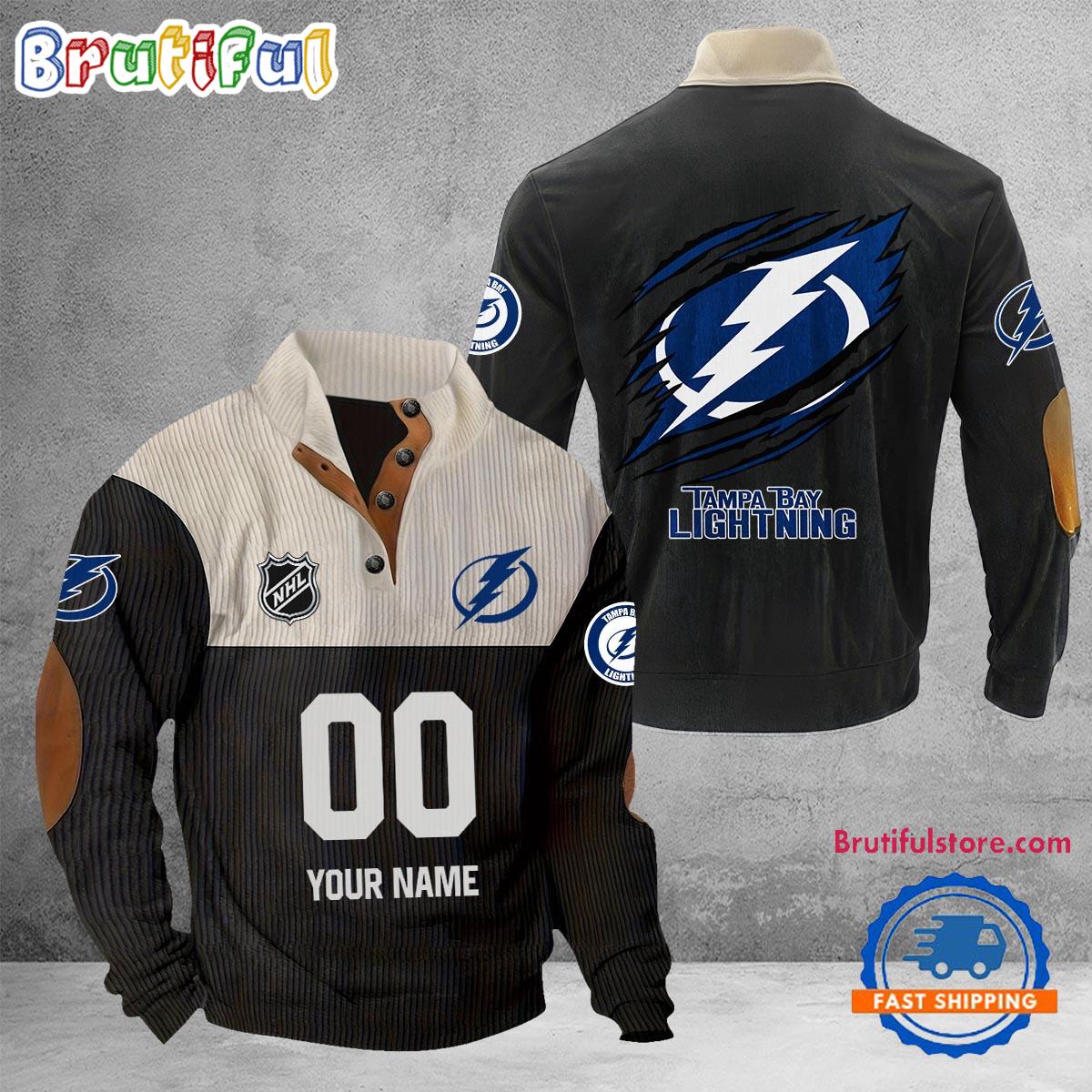 NHL Tampa Bay Lightning Hockey Team Custom Name And Number Buttoned Collar Sweatshirt