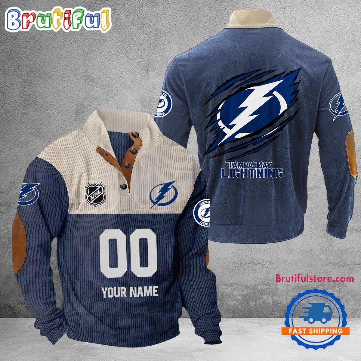 NHL Tampa Bay Lightning Hockey Team Custom Name And Number Buttoned Collar Sweatshirt