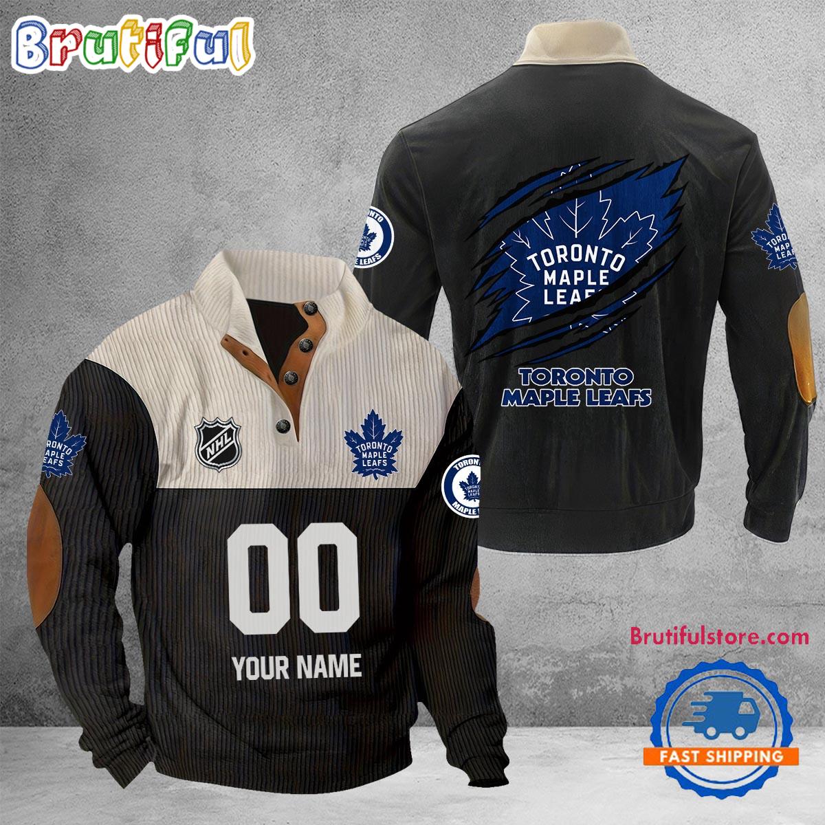 NHL Toronto Maple Leafs Hockey Team Custom Name And Number Buttoned Collar Sweatshirt