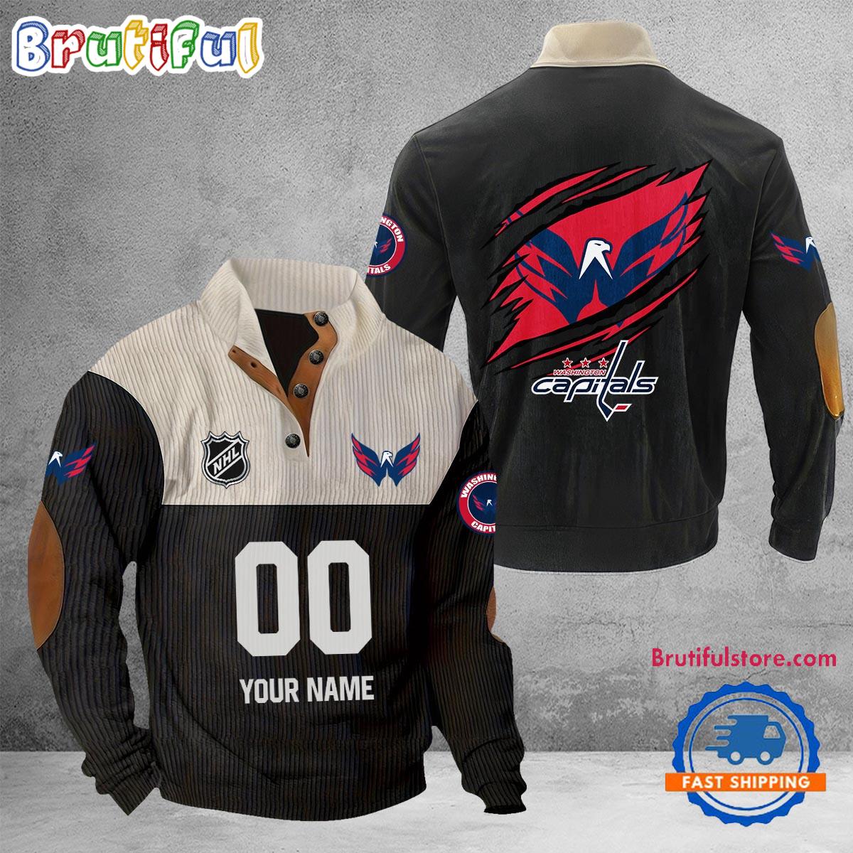 NHL Washington Capitals Hockey Team Custom Name And Number Buttoned Collar Sweatshirt